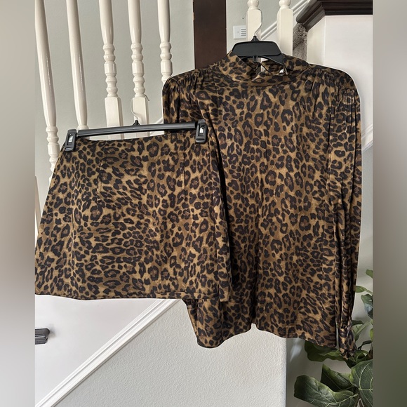 Zara Dresses & Skirts - Zara Leopard Print Blouse and Skirt Set